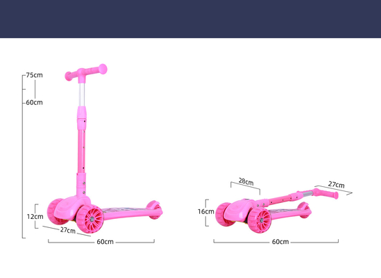 Handle Alloy PU Three Wheel Kick Scooter CPSC 3 Wheel Scooter Foldable Flashlight