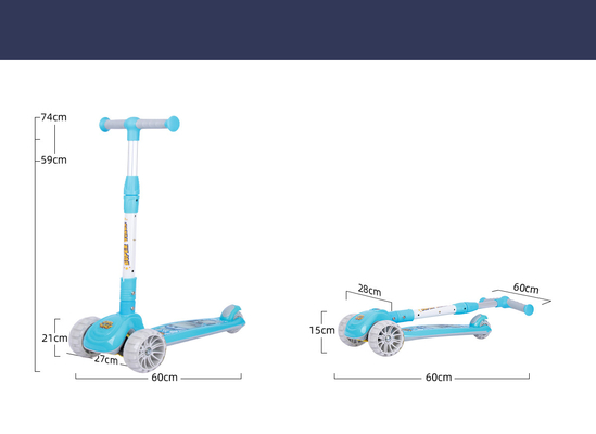 Handle Alloy PU Three Wheel Kick Scooter CPSC 3 Wheel Scooter Foldable Flashlight