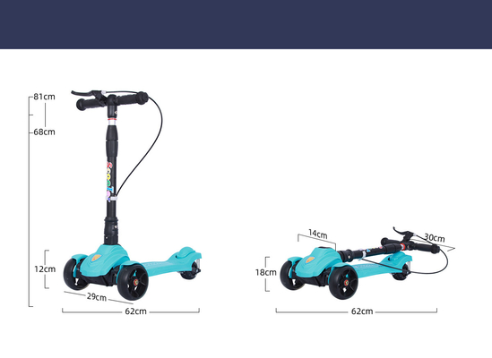 Flashlight 750mm Three Wheel Kick Scooter 50KGS Foldable 3 Wheel Scooter