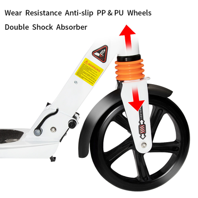 CE White Two Wheel Kick Scooter PU 2 Wheel Foot Scooter Rear Disc Brake