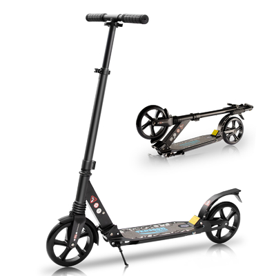 PU Wheel CE Black Kick Scooter 900mm 2 Wheel Kick Scooter