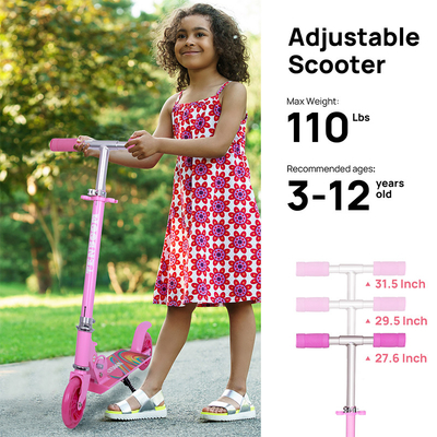 Load 50kgs Children Girls 2 Wheel Kick Scooter Quick Folding