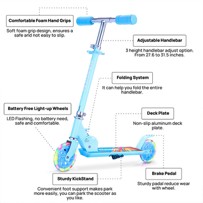 Aluminum Two Wheel Kick Scooter Rear Brake Lightweight Kick Scooter