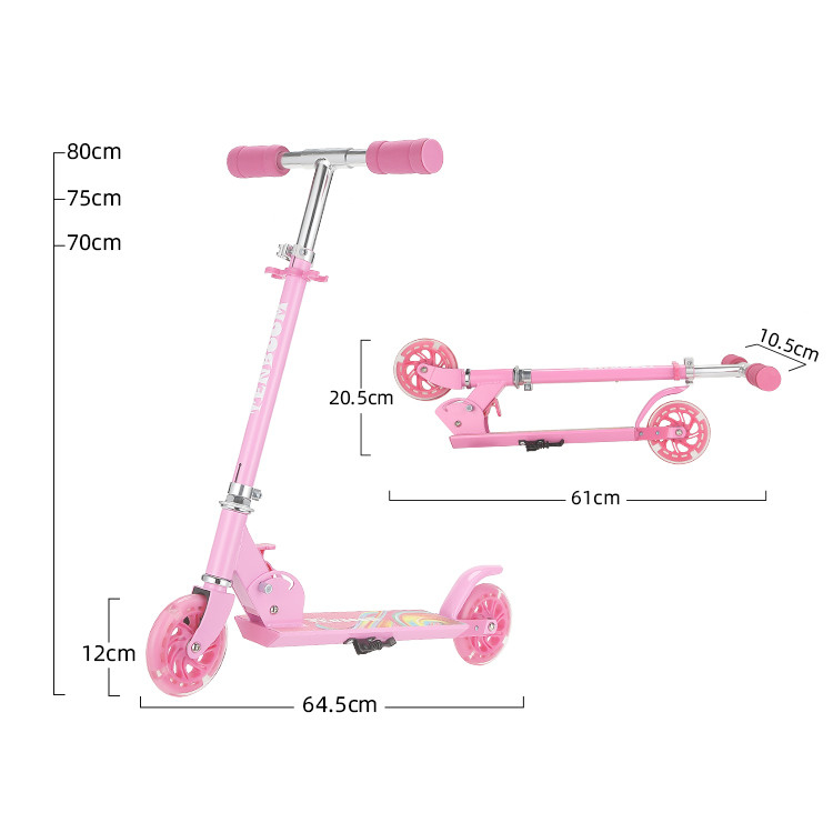 Pink Blue Handle 100KGS PU Girls Kick Scooters 110lbs Girls 2 Wheel Scooter