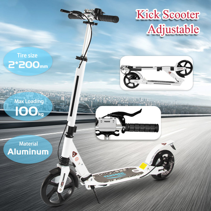 Adults Teens 220lb Foot Disc Brake Scooters 940mm White Kick Scooter